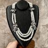 Vintage Multi Layer Imitation Pearls Beaded Necklace Rhinestones Bowknot Charm Neckchain Handmade Clavicle Chain