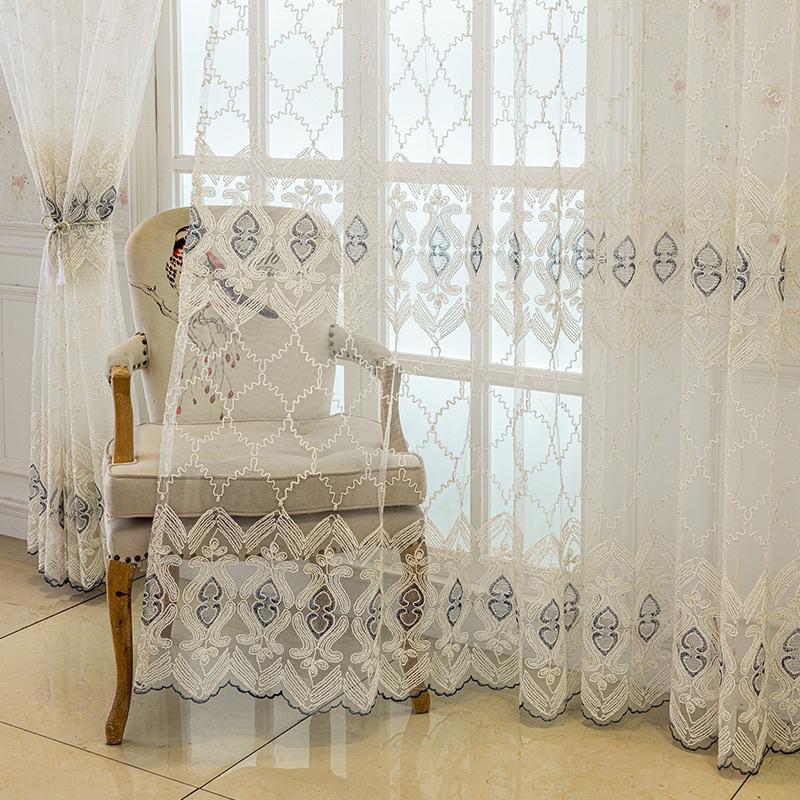 Modern High-end Luxury European-style Embroidered Gauze Curtains for Living Room Luxury Tulle Sheer Yarn Window Screens