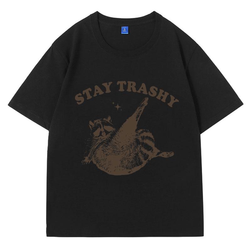 Vintage 90er Lustiges Waschbär T-Shirt Y2k Kleidung Boho Ästhetik Niedlich Bleib Trashig T-Shirt Lustiges Meme Übergroß Baumwolle Kurzarm