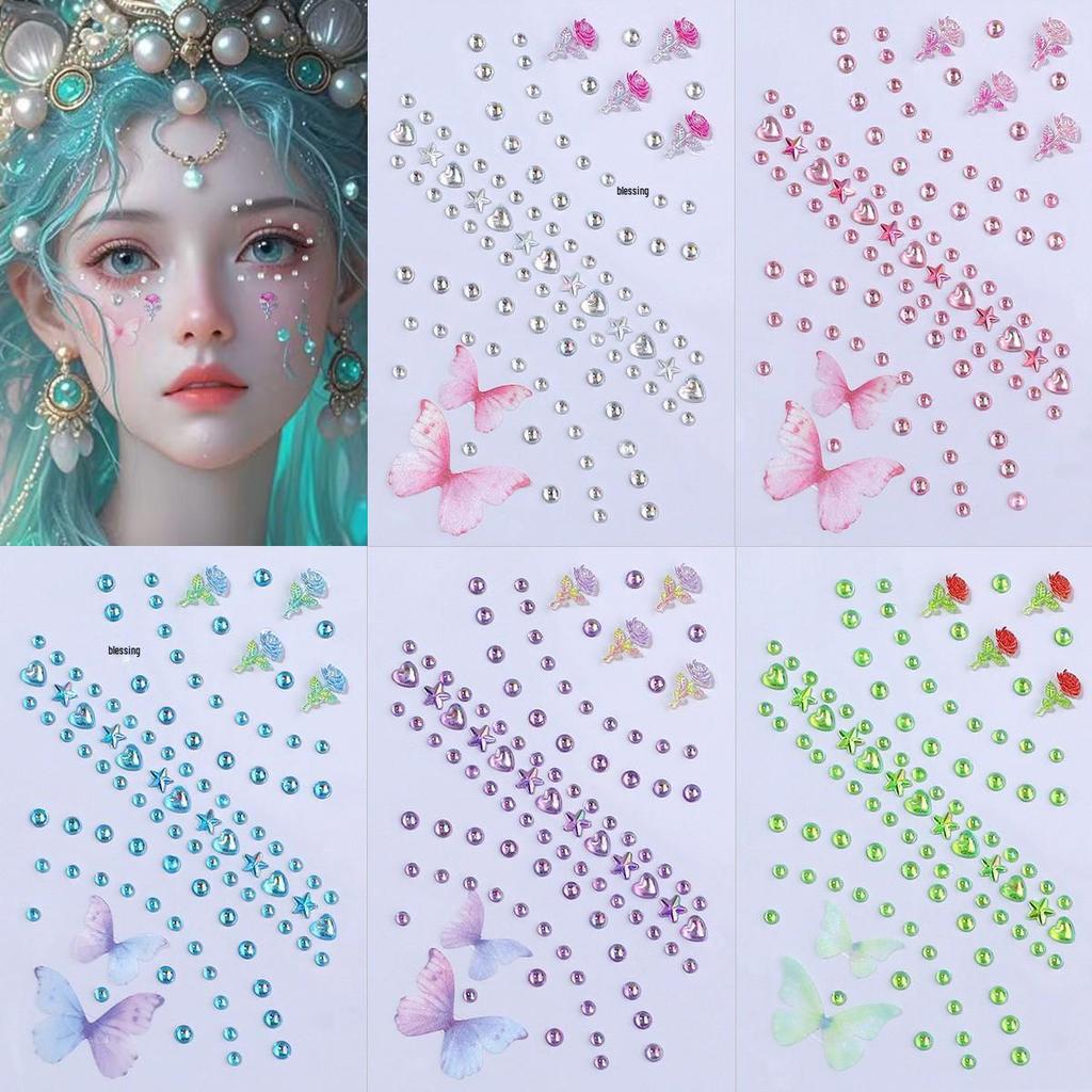 Children's Rhinestone Rose Diamond Face Stickers for Concert Makeup & Styling