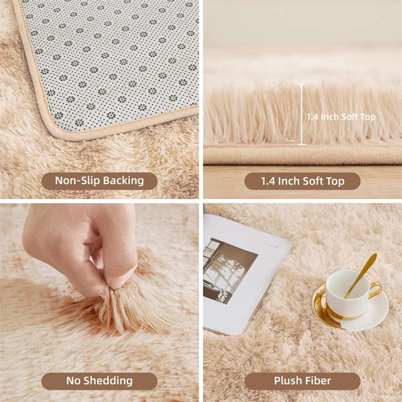 Soft Fluffy Plush Tie-Dye Carpet Gradient Long Fine Hairs Fabric Bedside Mat Rug For Girl's Bedroom Non-Slip Mat Home Decor
