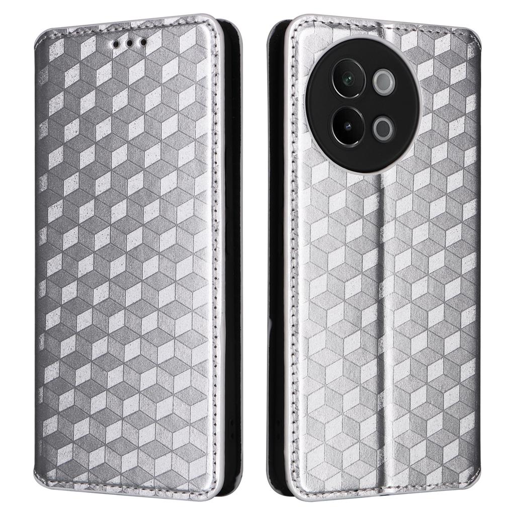 For vivo S18e 5G Leather Case Magnetic Closure Phone Cover Rhombus Pattern