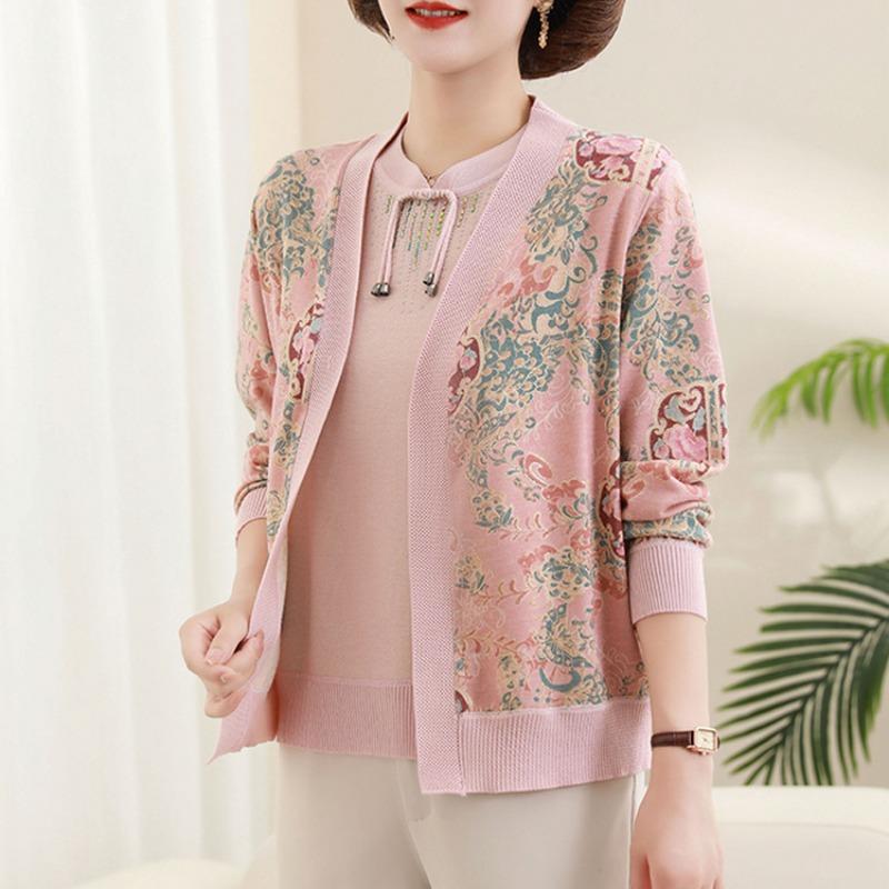 

Мамин раннеосенний новый кардиган, комплект свитера, одежда для женщин среднего и пожилого возраста, весенне-осенний модный вязаный свитер, женский топ для женщин среднего возраста 5XL (recommended 150-82.5kg) розовый