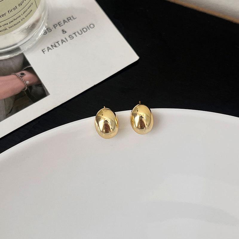 Glossy Adzuki Bean Stud Earrings Temperament Round Earrings Geometric Simple Design Earrings