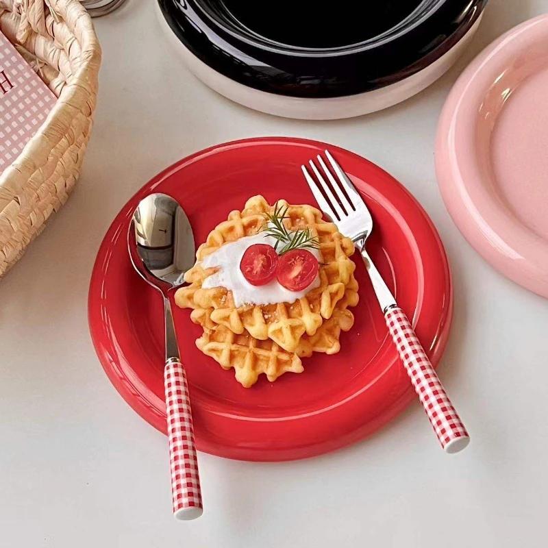 Round Ceramic Plate Solid Color Wind Thick Edge Western Plate Creative Nordic Style Tableware Dessert Plate Steak Pasta Plates