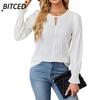 Women's Fashion Casual Solid Color Print O-Neck Long Sleeve Blouses & Shirts