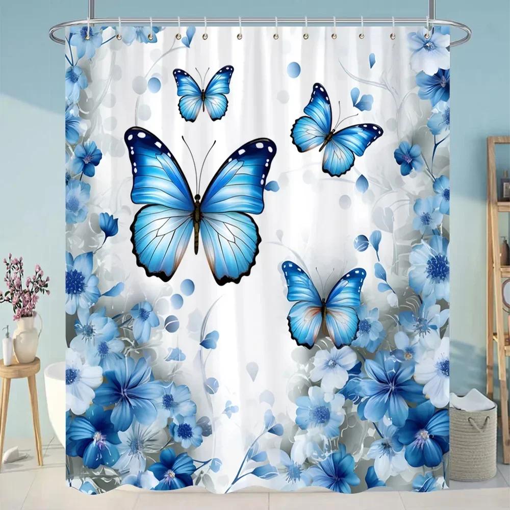 Botanical Flower Shower Curtain Colourful Flowers Green Leaves Watercolour Art Creative Polyester Shower Curtains Bathroom Dec