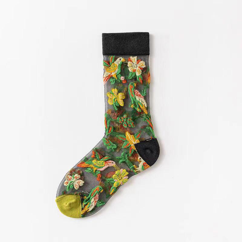 Spring/Summer Women's Floral Mori Girl Thin Mid-Calf Socks - European & American Style