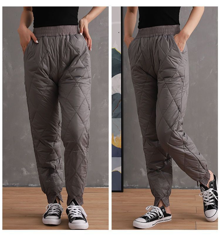 

Женские хлопковые брюки с пуховым наполнителем, с высокой посадкой, больших размеров, утолщенные, свободного кроя, повседневные, теплые длинные брюки. L