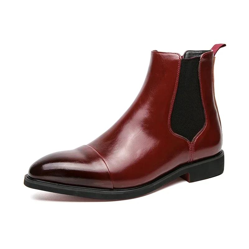

Fashion British Style Mens Chelsea Boots Luxury Brand Red Sole Square Toe Casual Shoes Designer Formal Ankle Boots for Men Dress 38 червоний