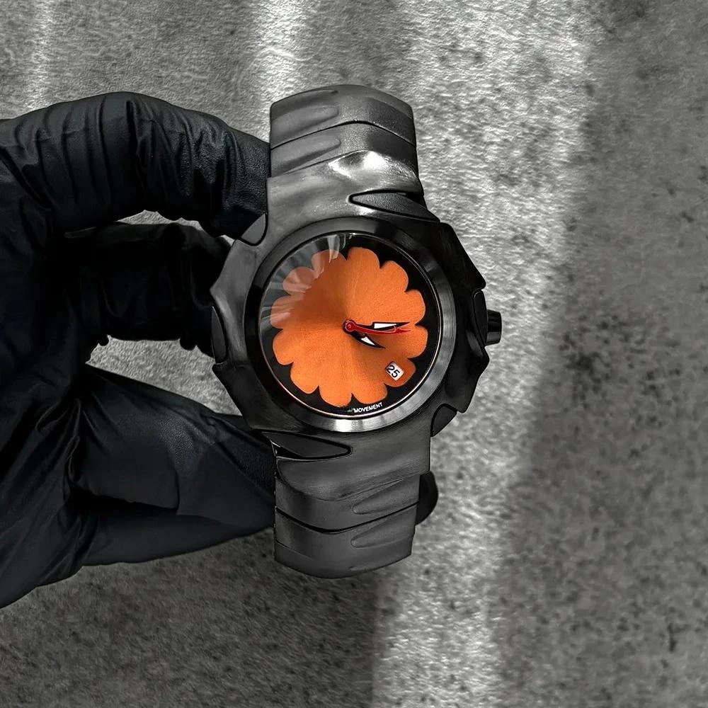 Y2k Design Red Quartz Watch Men Dpecial Blade Personalize High Quality Creative Black Medieval Old Steel Unique Men AAA Clock