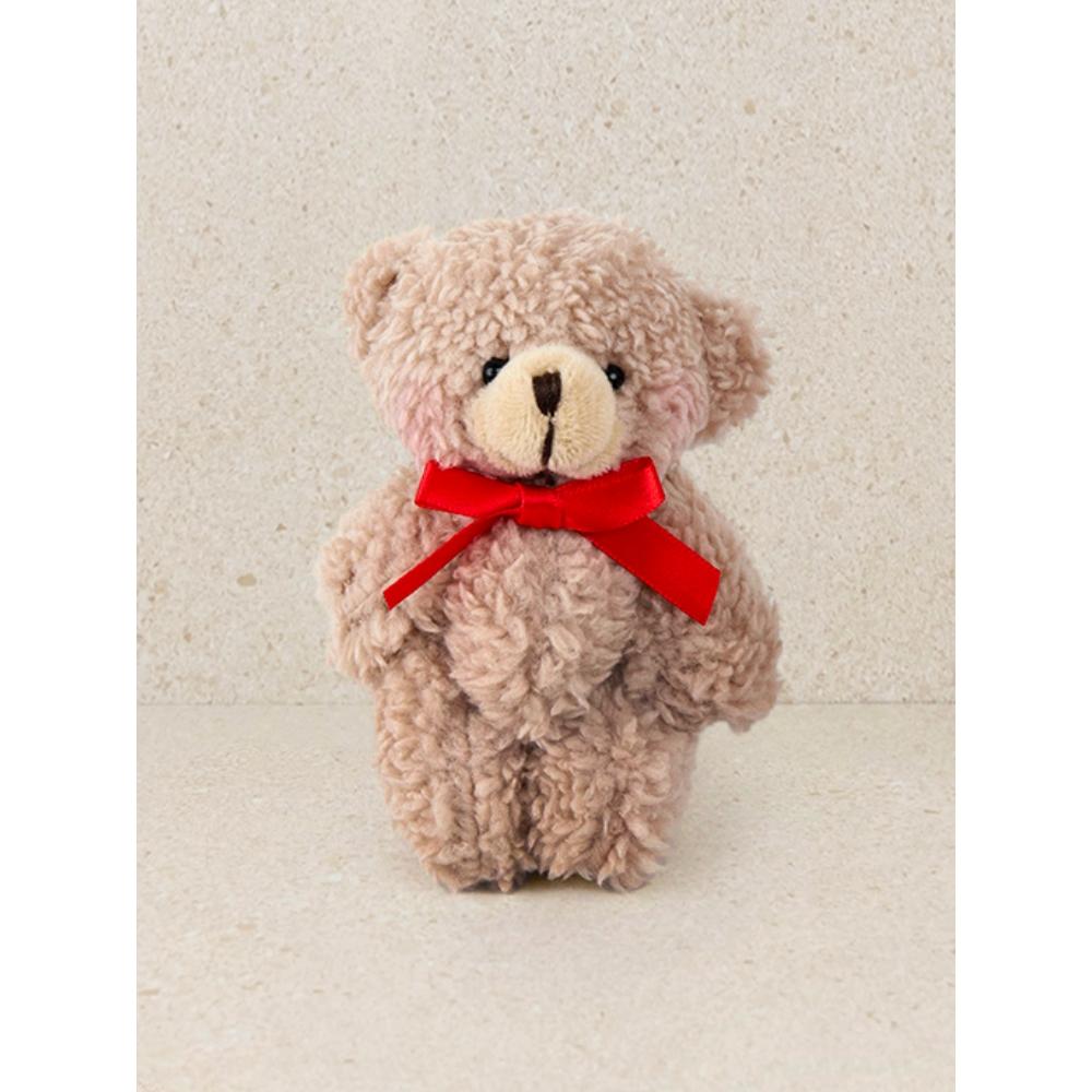 Daiso Bear Plush Keyring white (pink ribbon)