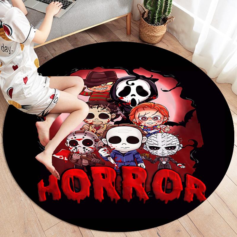 Chibi Chucky Freddy Krueger Round Area Rug,Carpet Rug for Living Room Bedroom Sofa Playroom Decor,Non-slip Floor Mat