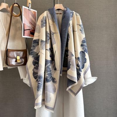 Luxury Winter Ginkgo Biloba Cashmere Scarf Women Design Warm Pashmina Blanket Scarves Female Shawl Thick Foulard Bufanda