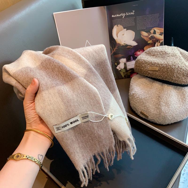 A Versatile High end Wool Knitted Woolen Scarf for Women's Winter Warmth  A Narrow and Long Color Blocked Checkered Shawl for Women