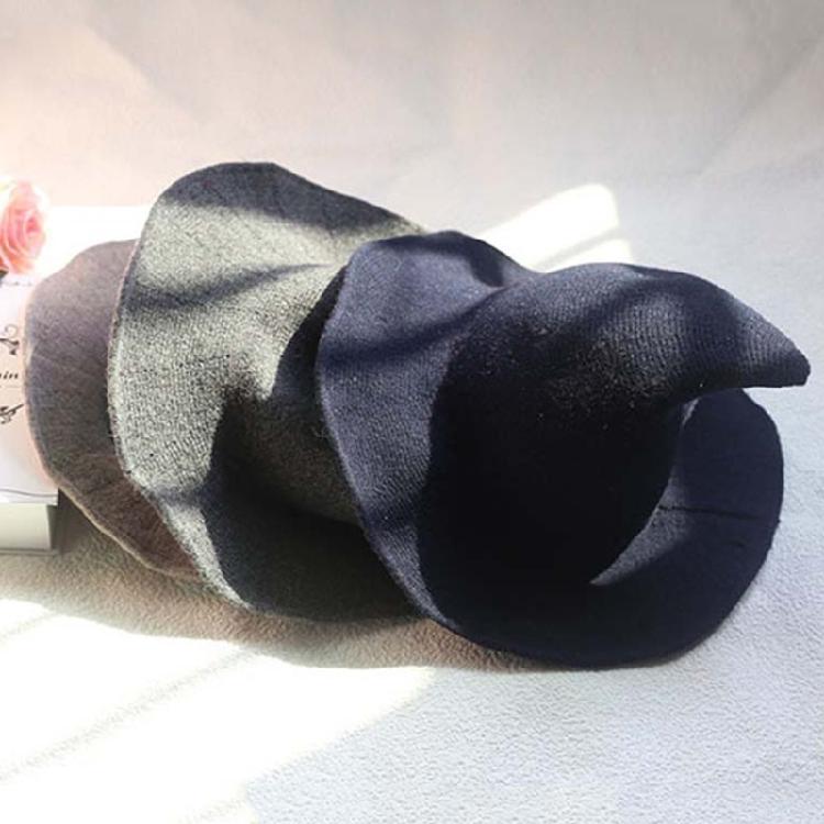 Women Witch Hat Wizard Hat Halloween Witch Pointed Hat Knitted Wool Cap Adult