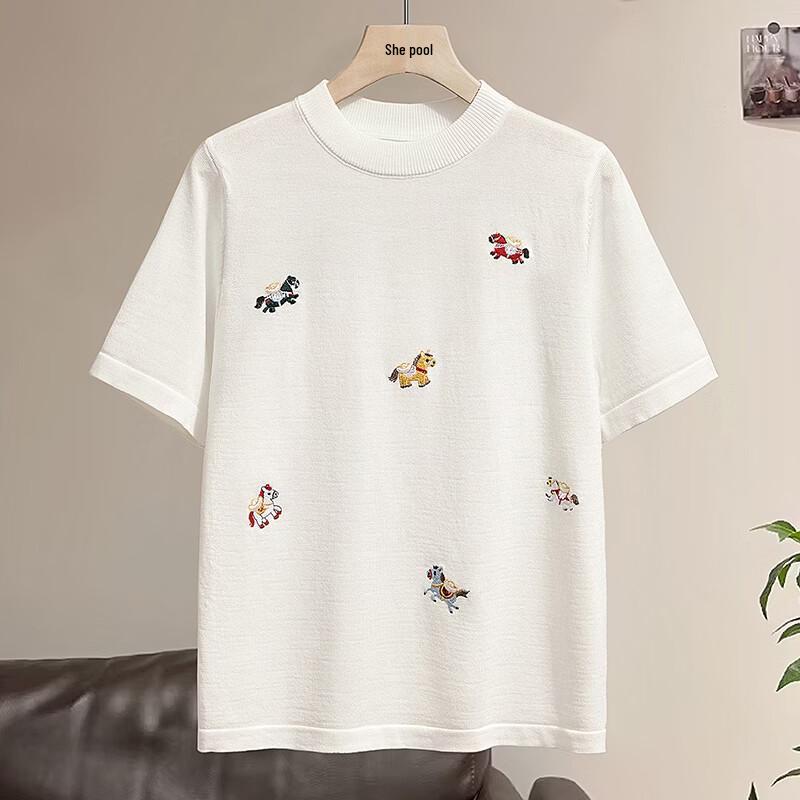 Women's Embroidered Ice Silk Short Sleeve T-Shirt
