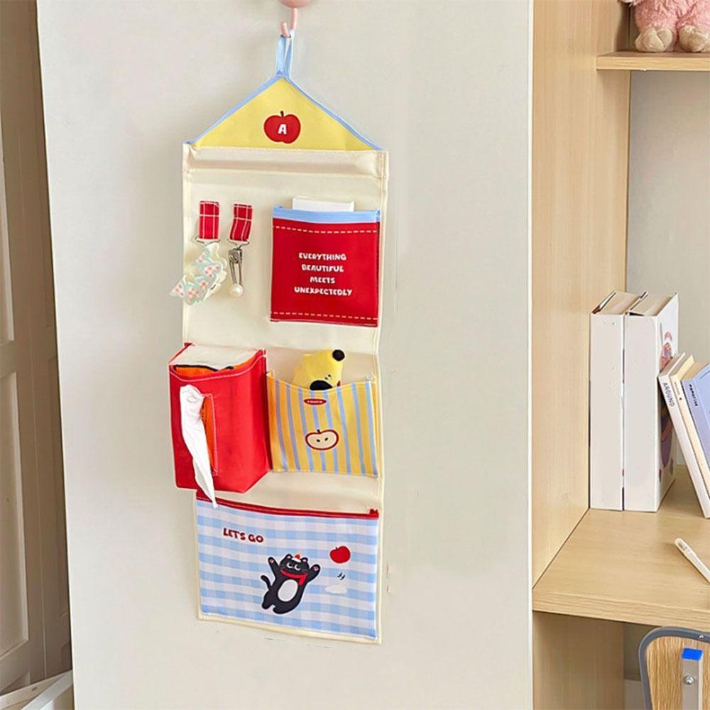 Cute Wall Mounted Storage Bag Multi-layer Sundries Organizer Cartoon Hanging Bag  Students