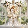 Memorial Keepsake Stained Glass Effect Blessing Suncatcher, Acrylic Angel Prayer Window Hanging Religious Gift for Women Ornament with Faux