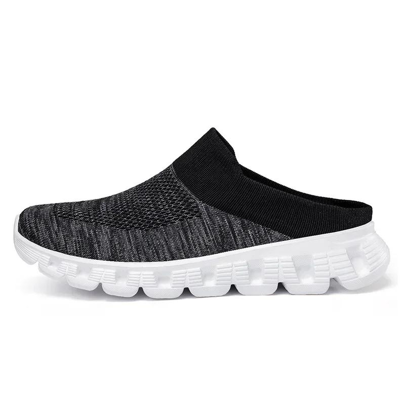 Men Knitting Half Slipper Slip-on Casual Shoes Couples Breathable Platform Sneakers Comfortable Outdoor Slippers Zapatos Hombre