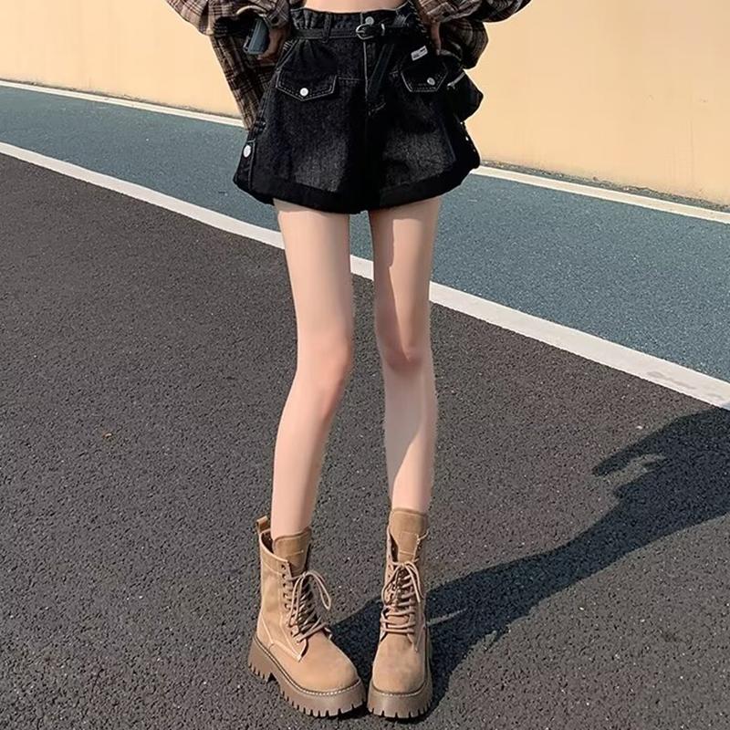 Summer Women Shorts Pants Lady High Waisted Loose High Street Denim Pants Female Streetwear Black Gray Wide Leg Short Jeans