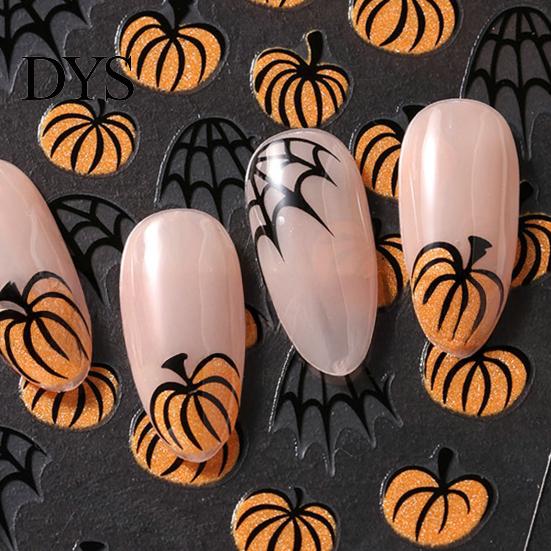Halloween Nail Accessories Pumpkin Art Stickers, Spider Web Plants Leaves Manicure Decals Decor Decals, Self-Adhesive Stickers for Women and Girls