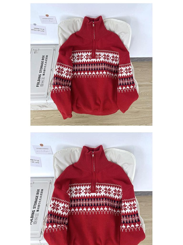 Men's Retro High Neck Knit Sweater - Warm, Loose, Half-Zip for Autumn & Winter