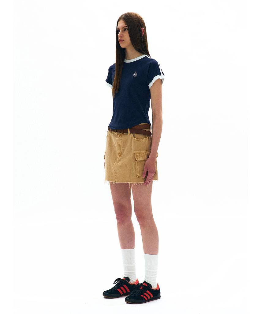 PARTIMENTO WOMEN College Striped Ringer Tee_Navy