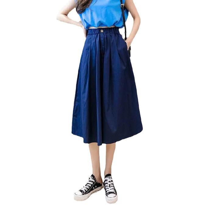 2025 Black High Waist Midi A-Line Skirt: Slimming, Petite, Versatile Summer Casual