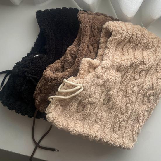 Winter Hat Scarf Combo Fleece Neck Warmer with Ear Protection Knitted Sherpa Hood Windproof Ski Face Covers Stretchy Beanies