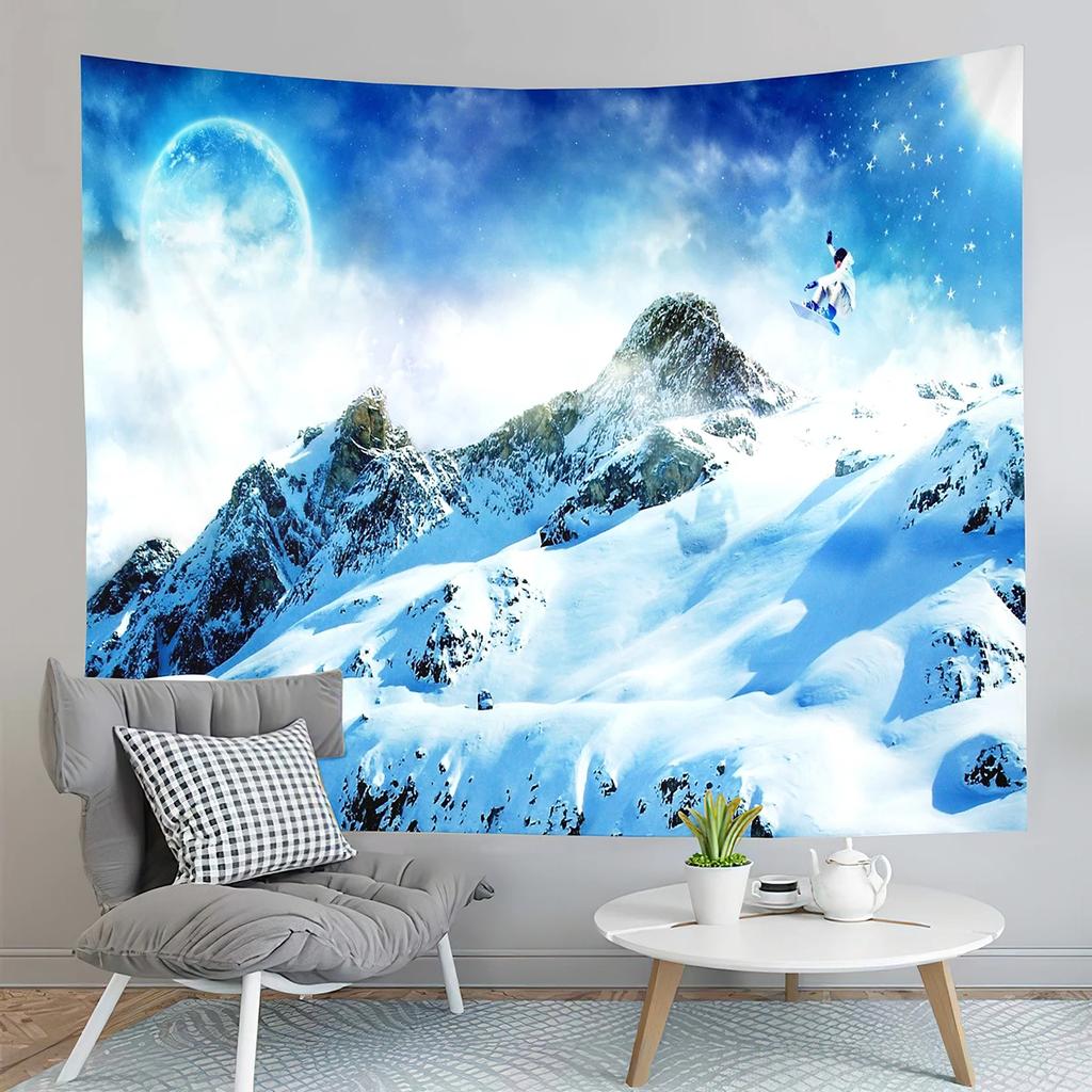 Winter Scene Tapestry Snow Trees Landscape Tapestry Snowy Summit Tapestry Wall Hanging Home Living Room Bedroom Dorm Tapestries