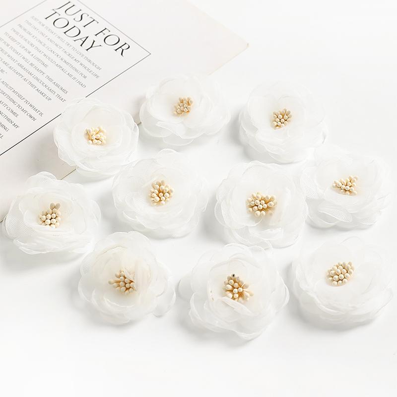 3/5/10Pcs 4cm Yarn Rose Artificial Flowers Head for Home Wedding Decor DIY Bride Hair Wreath Girls Gift Clothing Dress Accessory