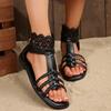 Plus Size 2025 Spring/Summer New Arrival Roman Bohemian-Style Woven Back Zipper Lace Flat Sandals
