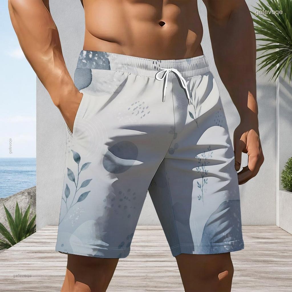 Men Plus Size Abstract Art Print Beach Shorts Quick Dry Drawstring Casual Swim Trunks With Pockets For Summer Surfing Vacation