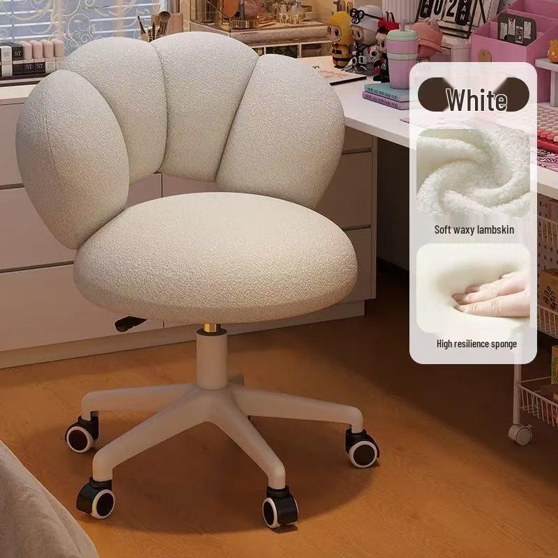 Sedia per Trucco in Pelle d'Agnello Regolabile in Altezza per Camera da Letto di Ragazze, Schienale in Stile Crema, Sedia da Computer, Sgabello per Toeletta
