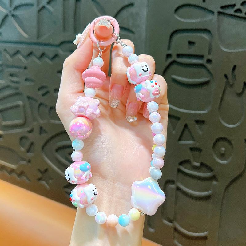 

Портативные бусины цепочка запястье короткий шнурок с зажимом часть мобильный телефон чехол кулон ключ ремешок веревка модное украшение розовый