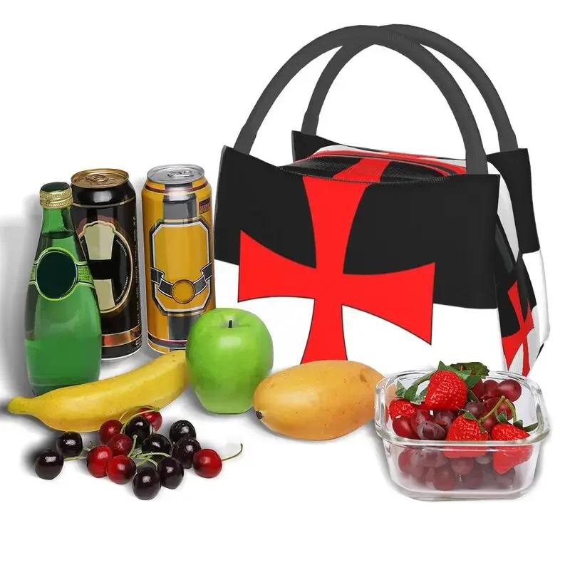 Flagge der Tempelritter Tragbare Lunchbox Kriegerkreuz Thermokühltasche Lebensmittelisoliert Lunchtasche Büro Arbeit Picknickbehälter