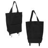 Foldable Shopping Cart with Wheels Multifunctional Fabric Storage Bag Portable Shopping Bag Black