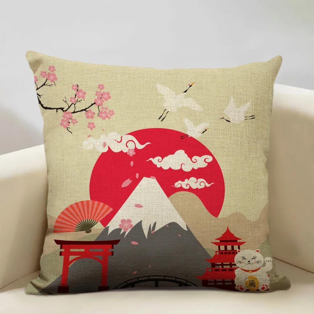 Japan Mount Fuji Ukiyo-e Retro Cushion Cover Sofa Pillowcase Home Decor Pillow Case 45x45cm Linen Home Textile Products