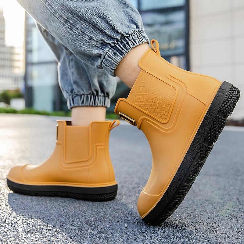 

Дождевики мужские модные короткие резиновые сапоги новые взрослые водные сапоги кухонные рабочие водные сапоги нескользящие водонепроницаемые бахилы 44