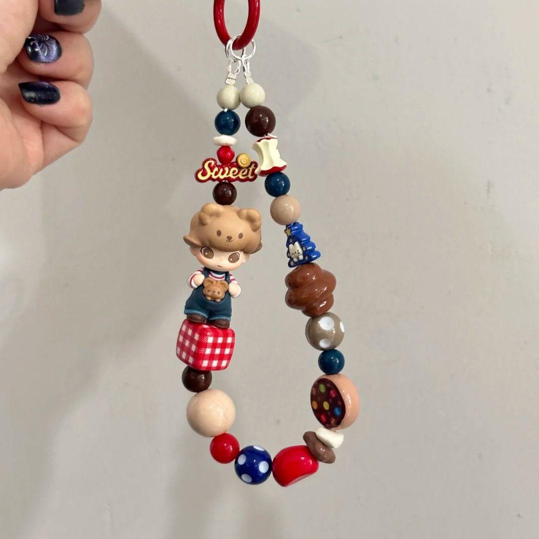

Cute Retro Sweet Boy Beaded Phone Charm Lanyard Y2K Handmade Candy Cookie Pendant Aesthetic Bag Keychain Accessory Other