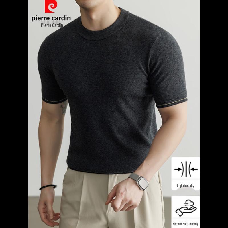 Pierre Cardin Men's Knit Mulberry Silk Blend Short Sleeve T-Shirt