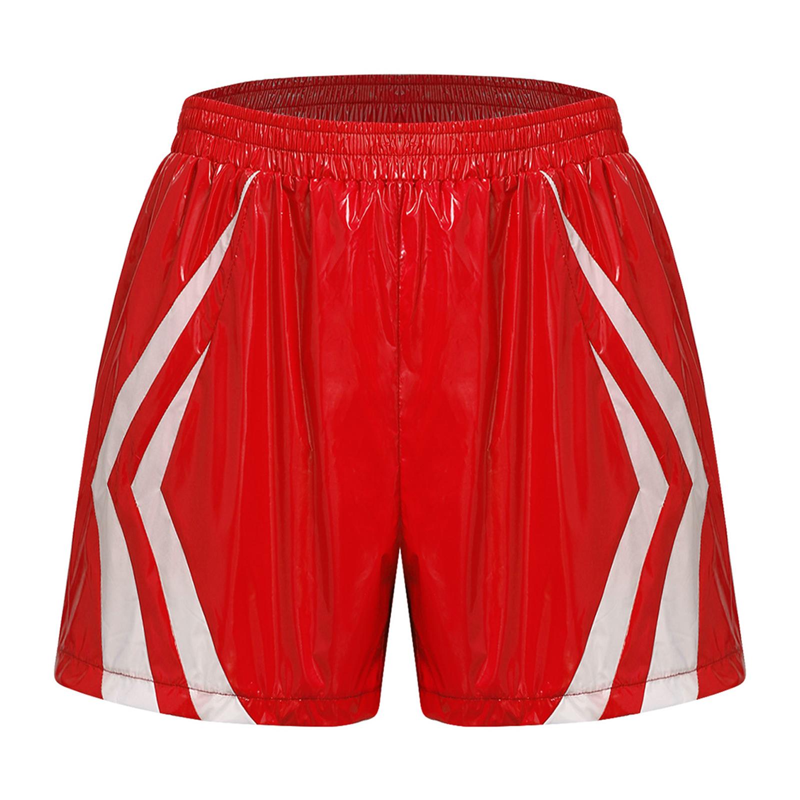 

Mens Waterproof Swim Trunks Pockets Color Blocking Stripes Elastic Waistband Athletic Bottoms S червоний