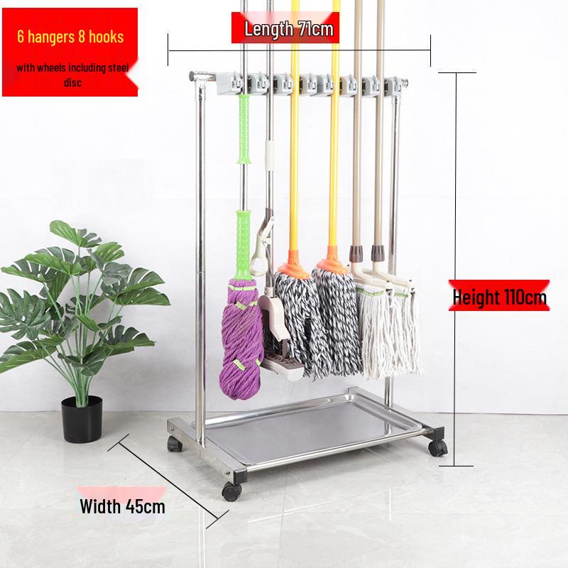 Stainless Steel Floor-standing Mop and Broom Rack with Balcony Storage