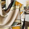 Autumn New High End Touching Word Pattern Silk Scarf for Women Lake Color Geometric Printing Imitation Silk Satin Shawl