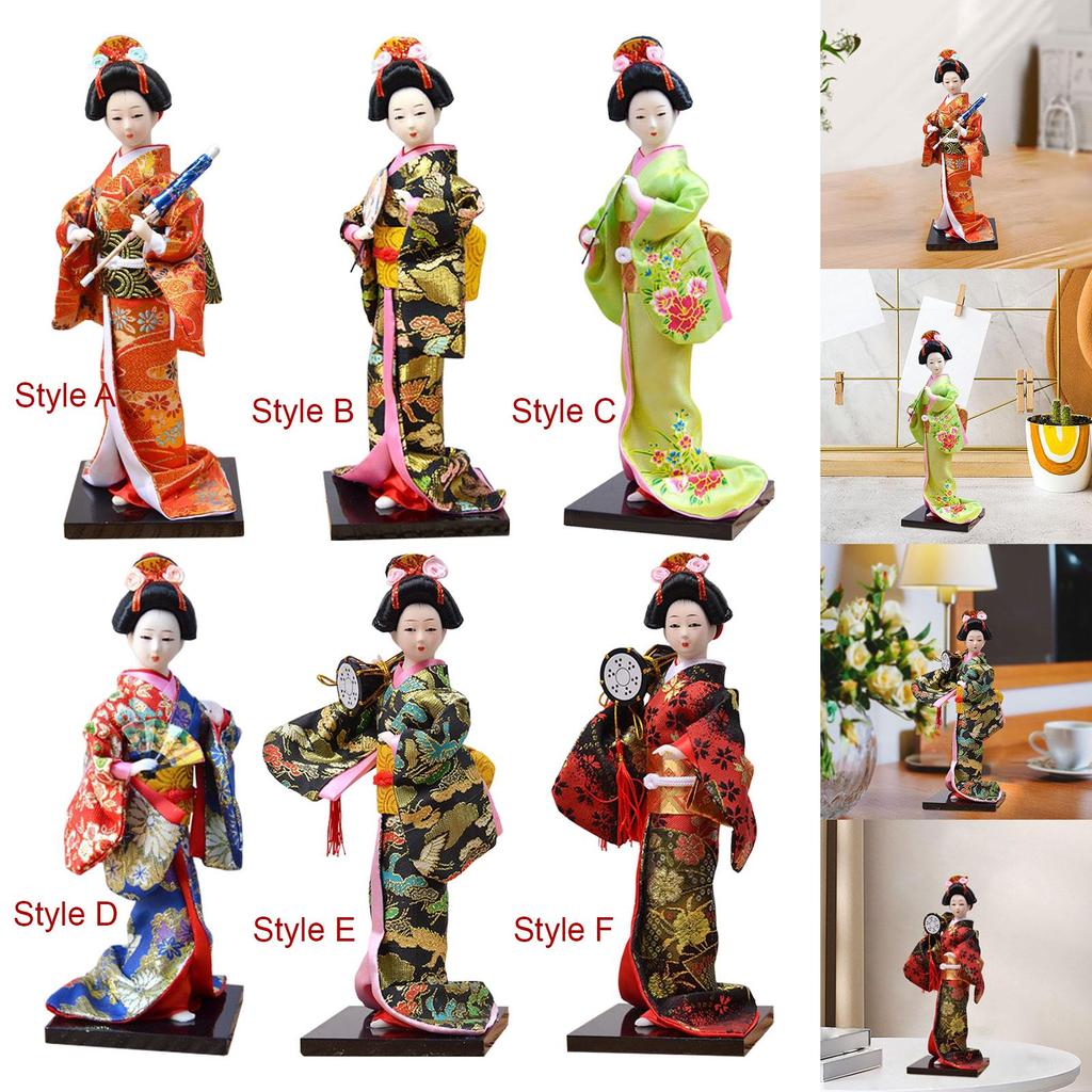 Ethnic Japanese Geisha Dolls Statue Handmade Free Standing Folk for Shelf Desktop Bedrooms Ornament Birthday Gift