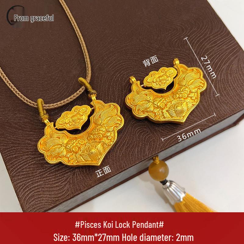 Gold Sand Eight Treasures Compass Pendant Necklace with Gourd Charm for Women