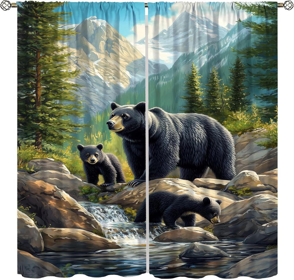 Farmhouse Deer Curtains Bedroom Vintage Rustic Fall Hunting River Cabin Elk Wildlife Window Drape Boys Girls Living Room Curtain For Sitting Polyester