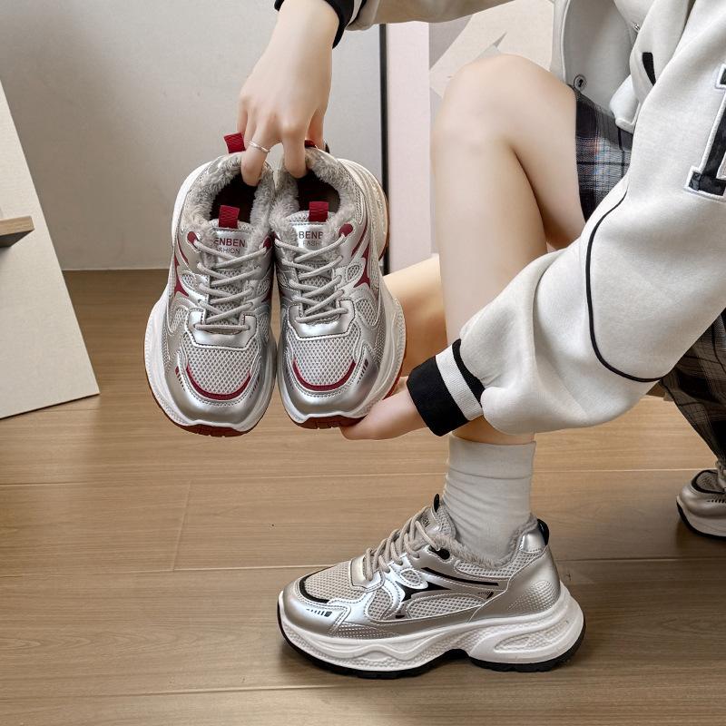 Cotton shoes women's winter velvet thickened sports casual shoes new heightening dad shoes versatile warm women