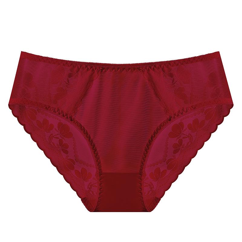 Big Size Lady Summer Sexy Lace Hollow Jacquard Seamless Breathable Triangle Briefs